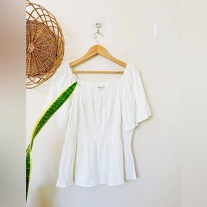 (NWOT) Madewell Crinkle-Knit Square-Neck Smocked Top